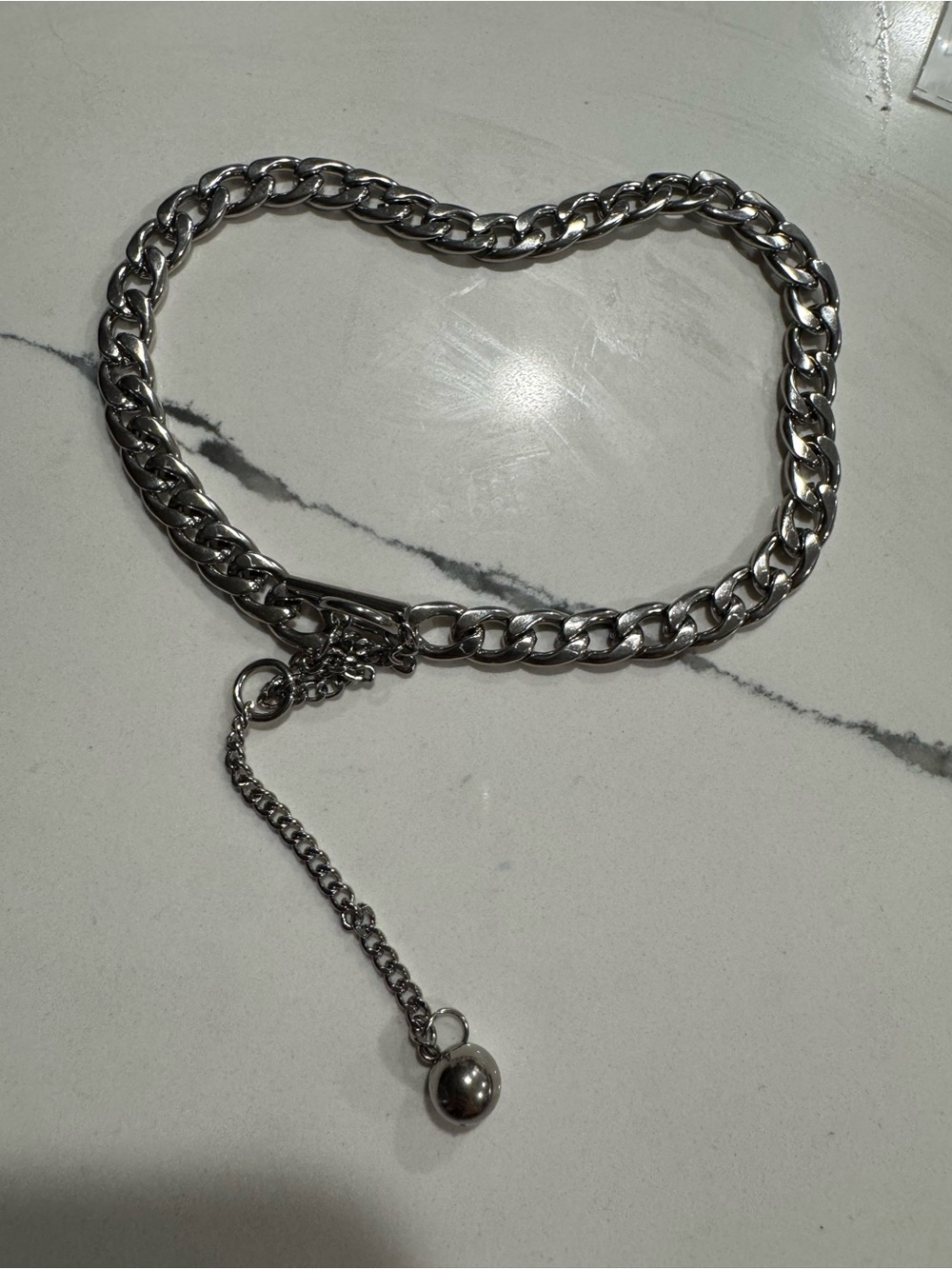 Silver Cuban Chain Link Necklace with Adjustable Drop